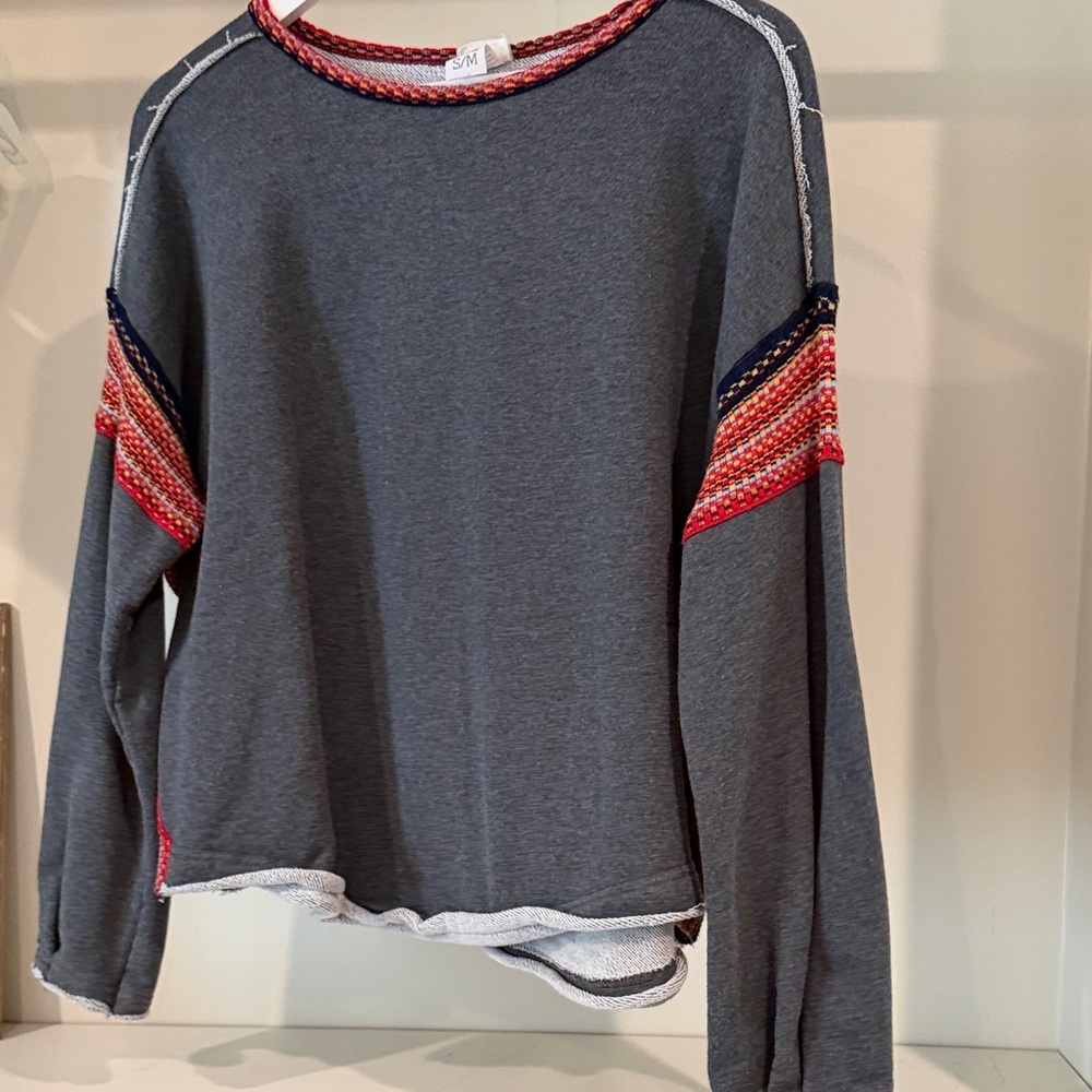 Natural Life Gray Top with Vibrant Trim